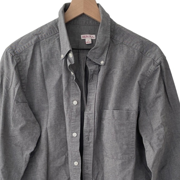 Merona Men's Gray Long Sleeve Button down Shirt Cotton Pocket - Picture 3 of 8